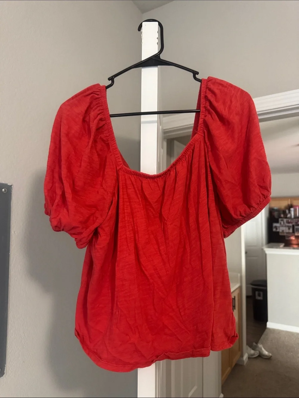 Old Navy Coral Puff-Sleeve Square Neck Blouse